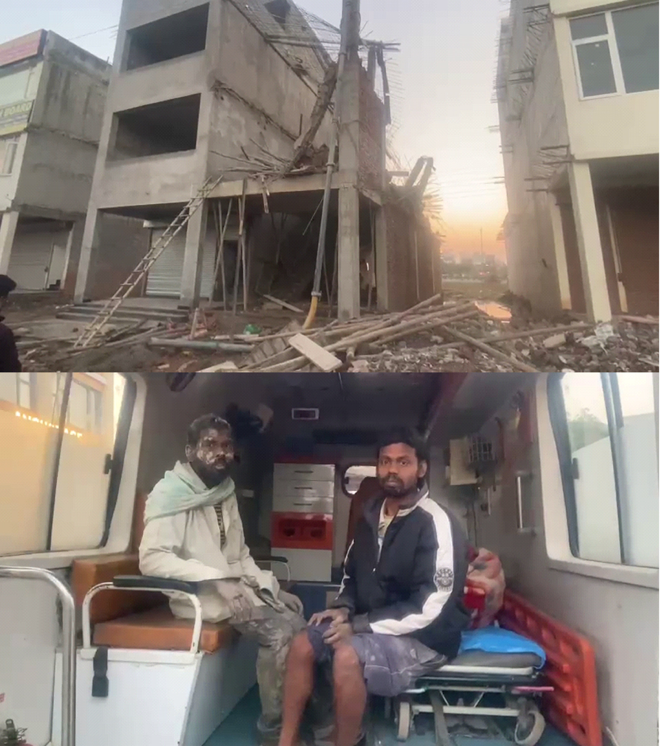 Two workers were injured when the lanter fell from the second floor of a building under construction in TDI.